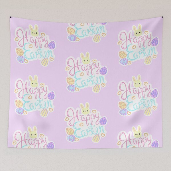 Item preview, A beautiful Easter calligraphy font, in pastel colors, with Easter bunnies, Easter eggs and orange hearts in the background designed and sold by katecheerycake.
