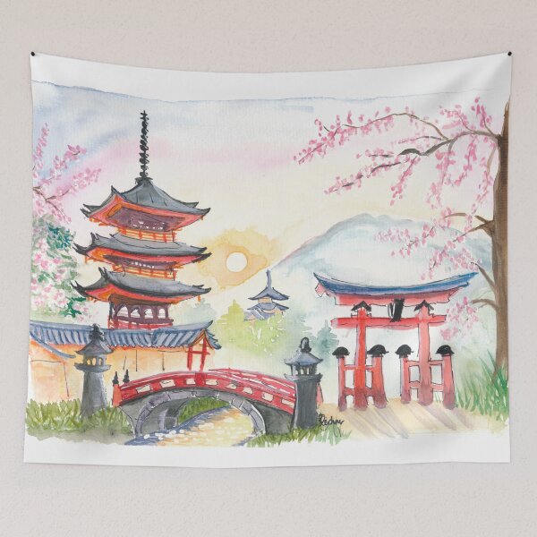 Item preview, Kyoto Tranquil Mountains with Almond Blossoms in Spring designed and sold by artshop77.