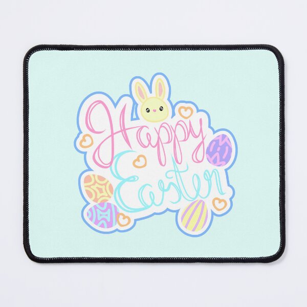 Item preview, A beautiful Easter calligraphy font, in pastel colors, with Easter bunnies, Easter eggs and orange hearts in the background and blue border designed and sold by katecheerycake.