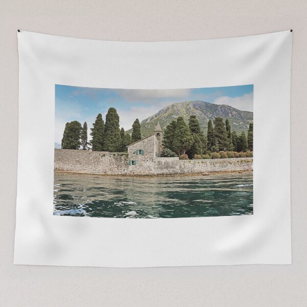 Item preview, Saint George monastery stone walls flowers,Perast, Bay of Kotor, Montenegro designed and sold by goceris.