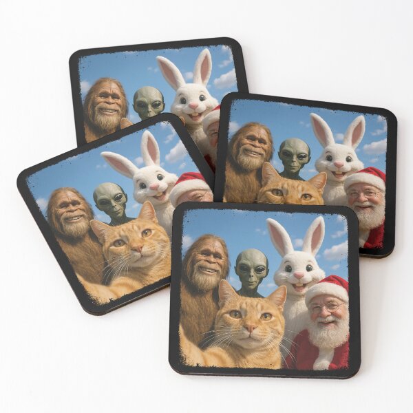 Item preview, Cat Bigfoot Easter Bunny Alien Santa Selfie BFF Funny Photo UFO designed and sold by d247.