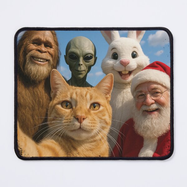 Item preview, Cat Bigfoot Easter Bunny Alien Santa Selfie BFF Funny Photo UFO designed and sold by d247.