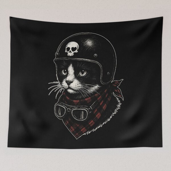 Item preview, Black Cat In Skull Helmet Sketchy Goth designed and sold by TomFrontierArt.