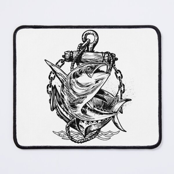 Item preview, Deepwater Hunter: A Striking Monochrome Art Print of a Powerful Tuna and Classic Anchor, Perfect for Fishing Enthusiasts designed and sold by Mustaph-Shop.