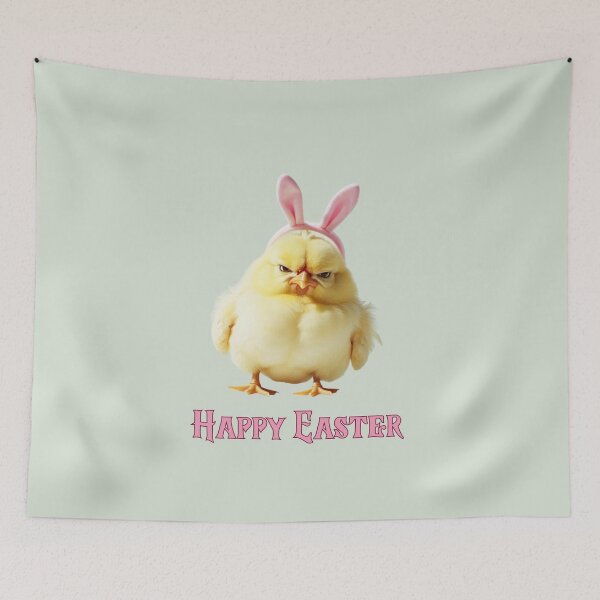 Item preview, Happy Easter grumpy chick with bunny ears designed and sold by FatBirdie.
