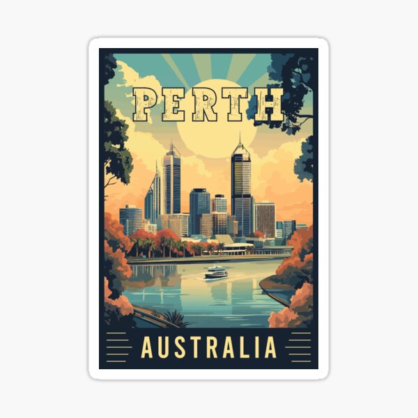 Item preview, Discover City by the Swan River Perth in Australia - Travel Art designed and sold by turtlestart.