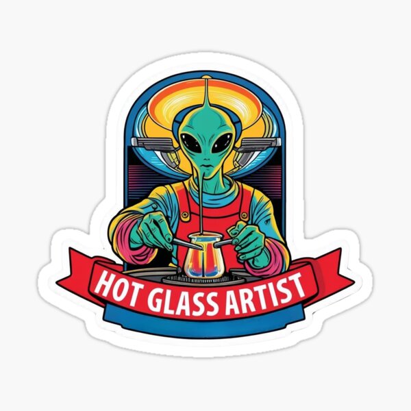 Vista previa del artículo con la obra «Artista extraterrestre de vidrio caliente», diseñado y vendido por AuraTides.