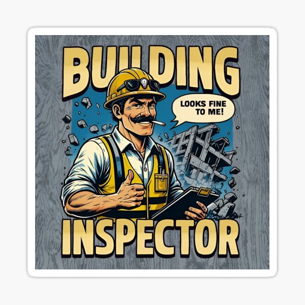 Vista previa del artículo con la obra «Inspector de edificios: gráfico divertido con un desastre de fondo», diseñado y vendido por M.B.Designing.