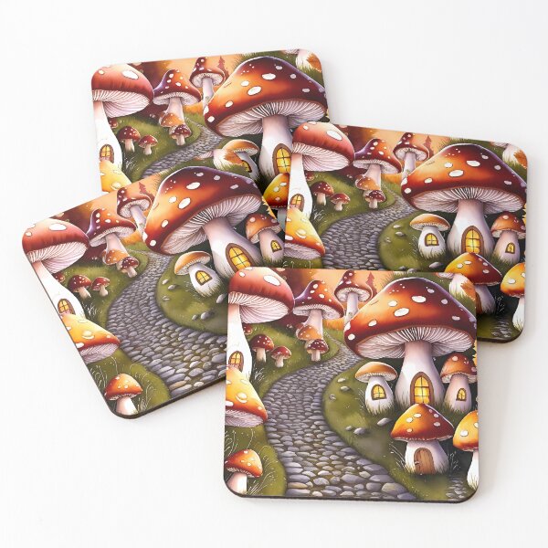 Item preview, Fairy Doors of Hollowshroom – Magical Mushroom Village Illustration designed and sold by Makin Dreams Shop.