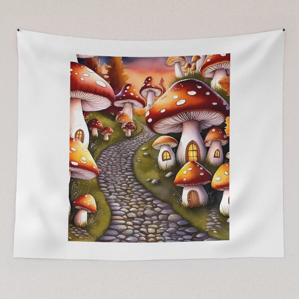 Item preview, Fairy Doors of Hollowshroom – Magical Mushroom Village Illustration designed and sold by Makin Dreams Shop.