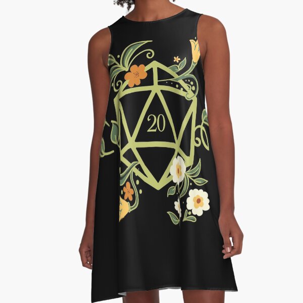 Polyhedral D20 Dice Tabletop RPG Green Thumb A-Line Dress