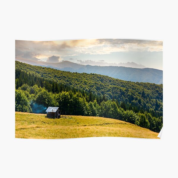 pasture and shed on the hillside Poster