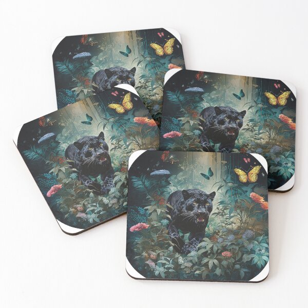 Item preview, Black panther hunting food in a jungle designed and sold by Quantum Ink Designs.