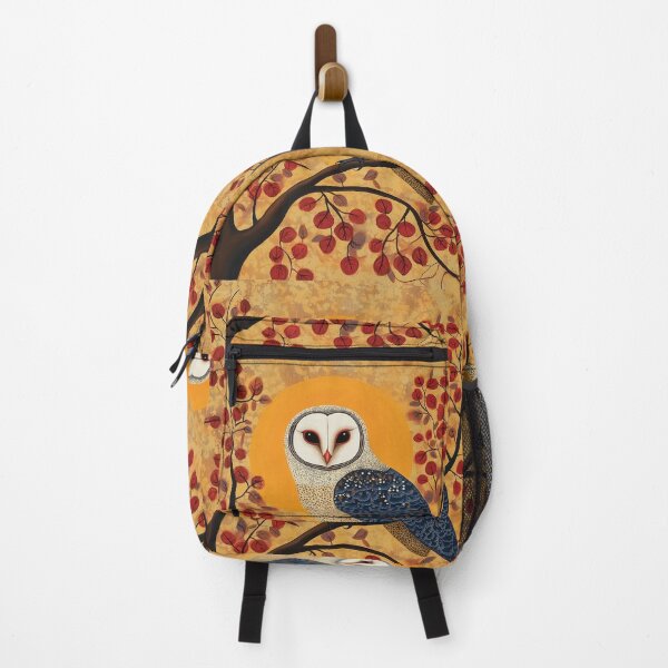 Item preview, A design of a barn owl perched among crimson-leafed branches that is inspired by the traditional Gond painting style. designed and sold by HEMRO.