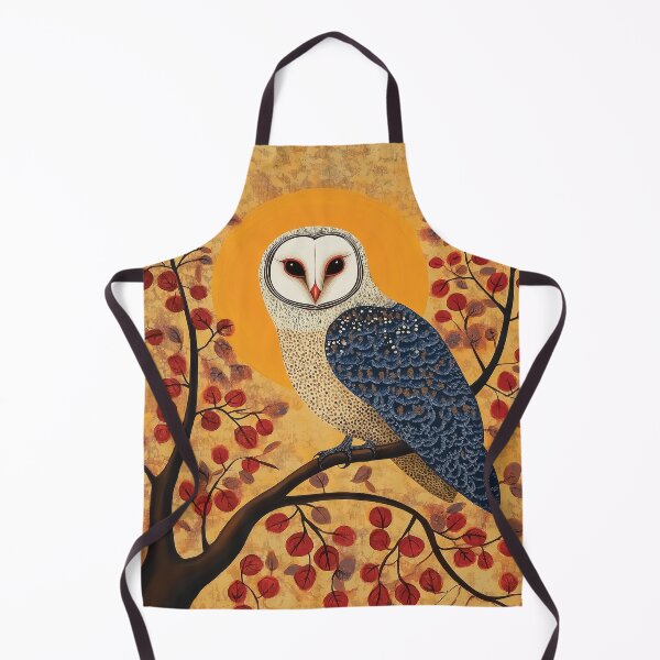 Item preview, A design of a barn owl perched among crimson-leafed branches that is inspired by the traditional Gond painting style. designed and sold by HEMRO.
