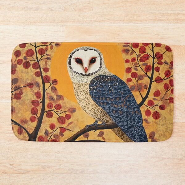 Item preview, A design of a barn owl perched among crimson-leafed branches that is inspired by the traditional Gond painting style. designed and sold by HEMRO.