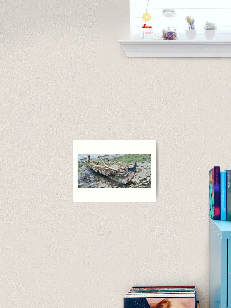 Thumbnail 2 of 3, Art Print, Boat Carcass at the Creek Beach English Coastal Landscape en plein air by Blink Friction designed and sold by taletellerclub.