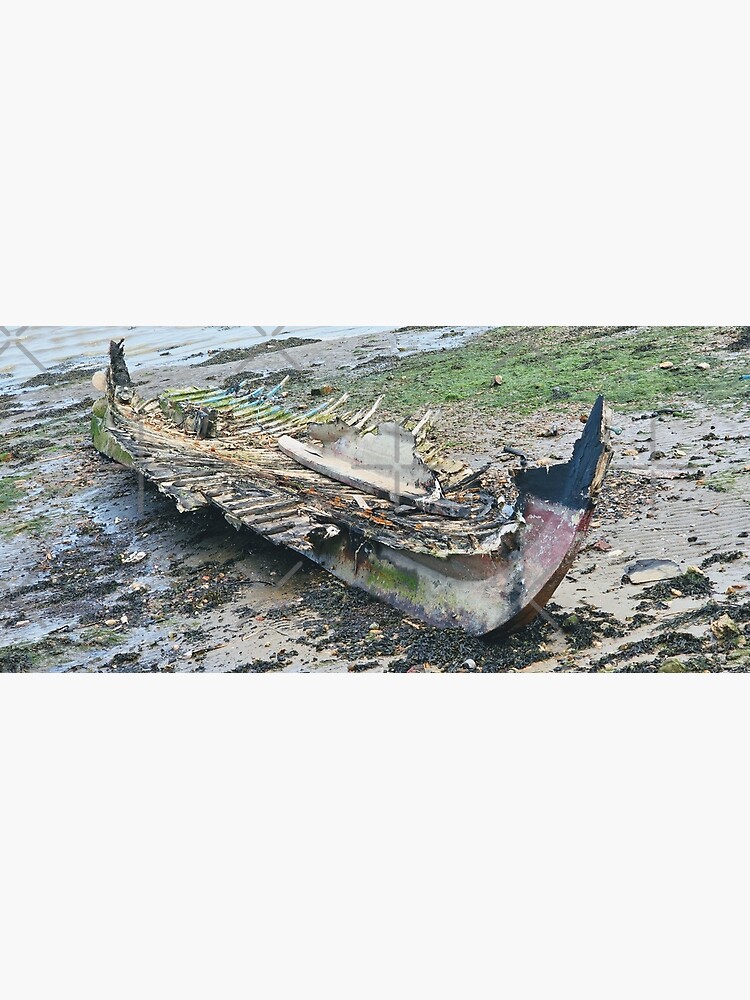 Thumbnail 3 of 3, Art Print, Boat Carcass at the Creek Beach English Coastal Landscape en plein air by Blink Friction designed and sold by taletellerclub.
