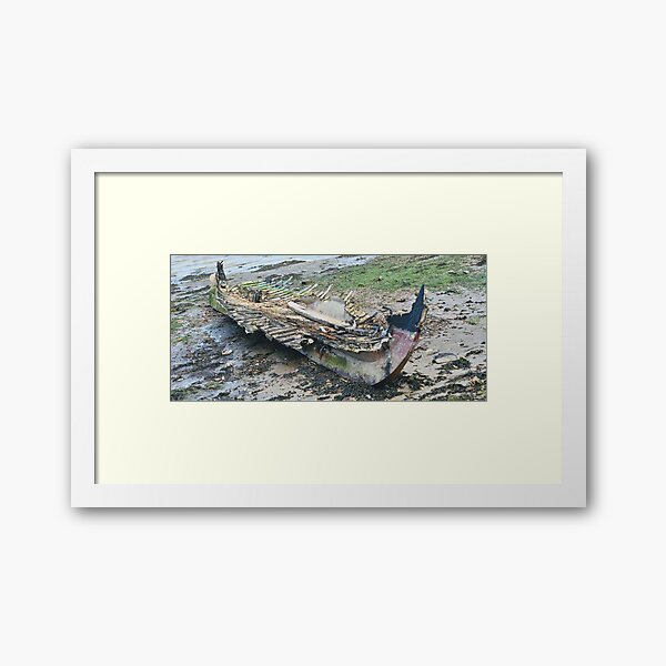 Boat Carcass at the Creek Beach English Coastal Landscape en plein air by Blink Friction Framed Art Print