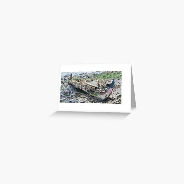 Boat Carcass at the Creek Beach English Coastal Landscape en plein air by Blink Friction Greeting Card