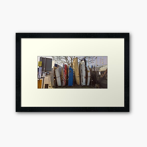 Dry Stack at the Creek boat hulls along the UK coast by Blink Friction Framed Art Print