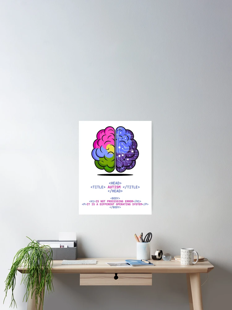 Thumbnail 2 of 3, Poster, Autism is not processing error ASD Awareness HTML CSS designed and sold by ElixirCraft.