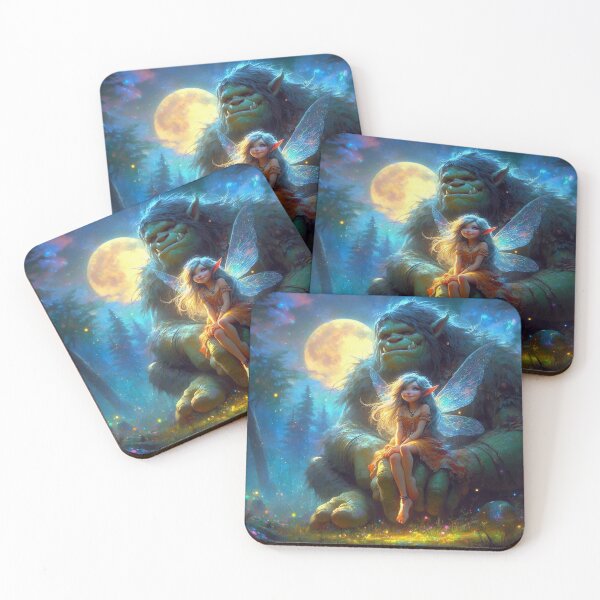 Item preview, Moonlit Friendship: The Troll and Pixie - Fantasy Art Print designed and sold by Rikr65-TrollArt.