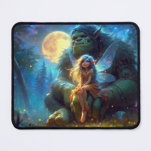 Item preview, Moonlit Friendship: The Troll and Pixie - Fantasy Art Print designed and sold by Rikr65-TrollArt.