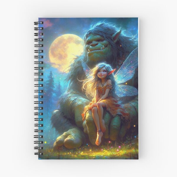 Item preview, Moonlit Friendship: The Troll and Pixie - Fantasy Art Print designed and sold by Rikr65-TrollArt.