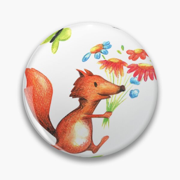 Item preview, Happy Fox Running with a Flower Bouquet and Butterflies – Whimsical Nature Illustration designed and sold by Yellow-Cat.