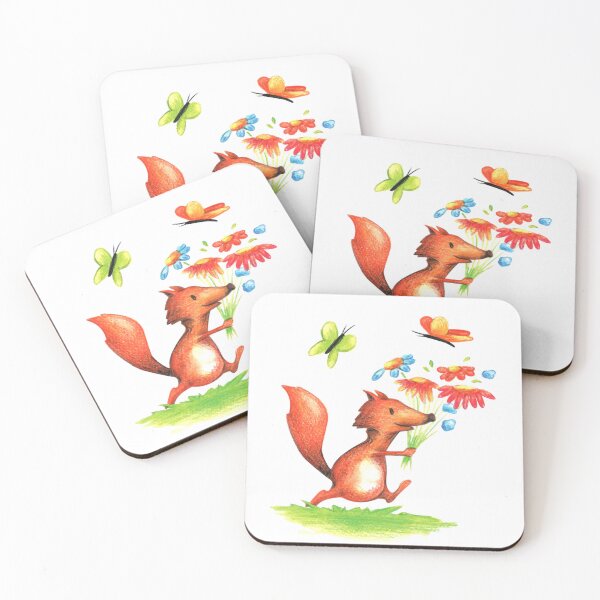Item preview, Happy Fox Running with a Flower Bouquet and Butterflies – Whimsical Nature Illustration designed and sold by Yellow-Cat.