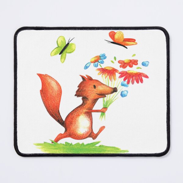 Item preview, Happy Fox Running with a Flower Bouquet and Butterflies – Whimsical Nature Illustration designed and sold by Yellow-Cat.