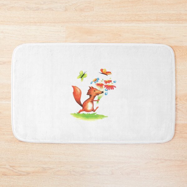 Item preview, Happy Fox Running with a Flower Bouquet and Butterflies – Whimsical Nature Illustration designed and sold by Yellow-Cat.