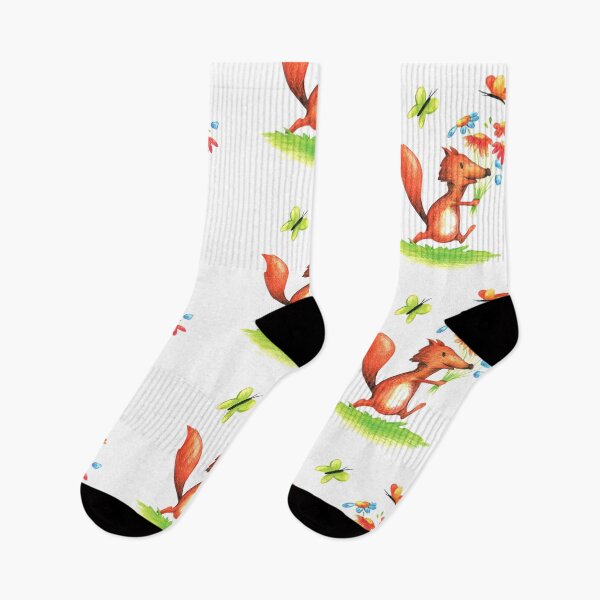 Item preview, Happy Fox Running with a Flower Bouquet and Butterflies – Whimsical Nature Illustration designed and sold by Yellow-Cat.