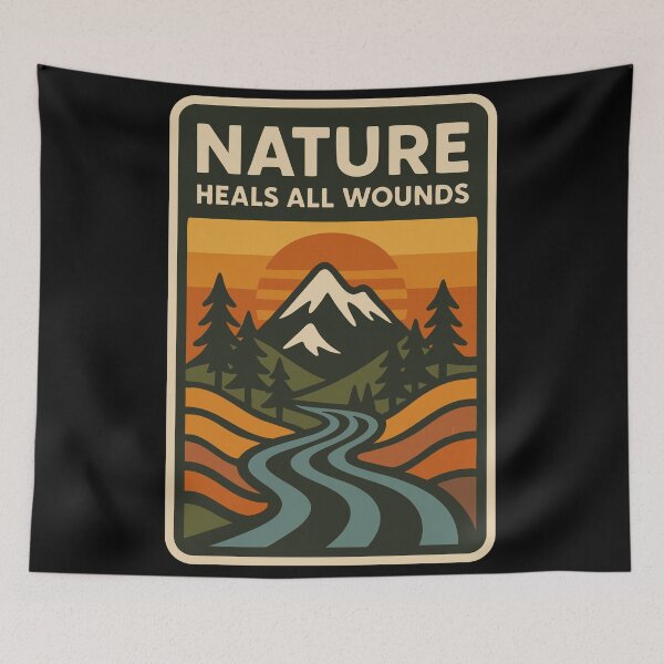 Item preview, Nature Heals All Wounds – Mountain Sunset Hiking Quote designed and sold by Cheeky Companions.