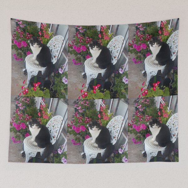 Item preview, Tuxedo Cat Cute and Beautiful Flowers designed and sold by Sarah  Rajkotwala.