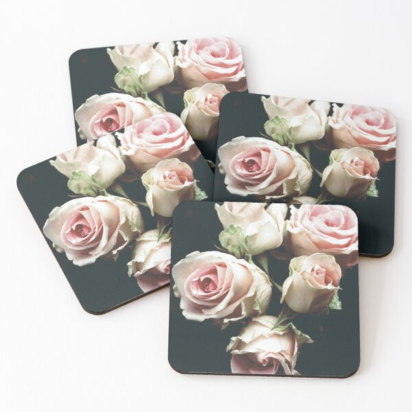 Item preview, Retro-Filtered Pale Pink Roses Against Very Dark Green Background designed and sold by CountyKent.