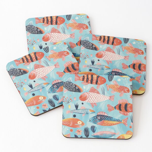 Item preview, Tropical Fish Parade – Vibrant Ocean Pattern on Aqua Blue designed and sold by Artlizzard.
