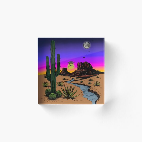 Aperçu de l'œuvre Cactus du désert et OVNI créée et vendue par Onehappyhook.