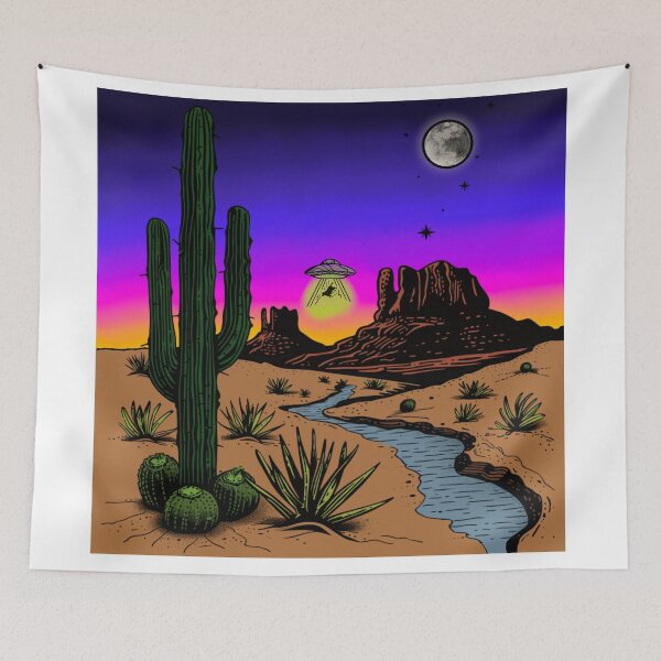 Item preview, Desert Cactus and UFO designed and sold by Onehappyhook.