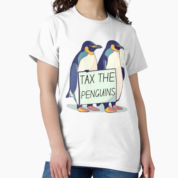 Vista previa del artículo con la obra «Impuesto a los pingüinos», diseñado y vendido por RominEmpire.