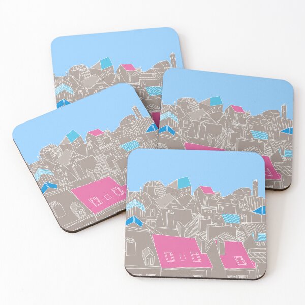 Item preview, City Rooftops in Pink and Blue – Minimal Line Art designed and sold by dearjunie.