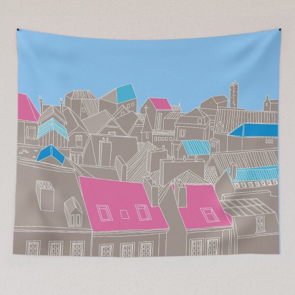 Item preview, City Rooftops in Pink and Blue – Minimal Line Art designed and sold by dearjunie.