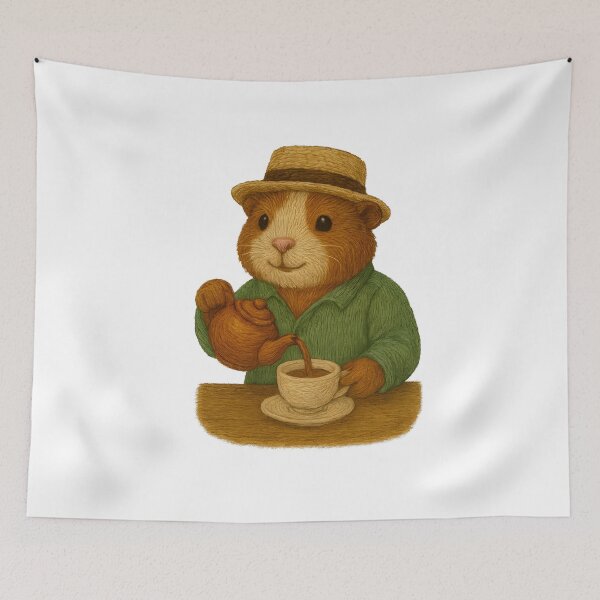 Item preview, Chill Guinea Pig at Café – Embroidered Illustration designed and sold by #Adulting Central.