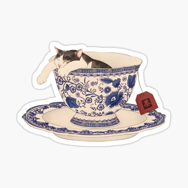 Item preview, Cat in Tea Set designed and sold by Broccoli  Cat Art.