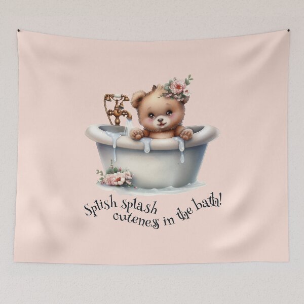 Item preview, Splish Splash, cuteness in the bath! – Cute Floral Baby Bear Animal Bath Time Art designed and sold by Art of Ngu.