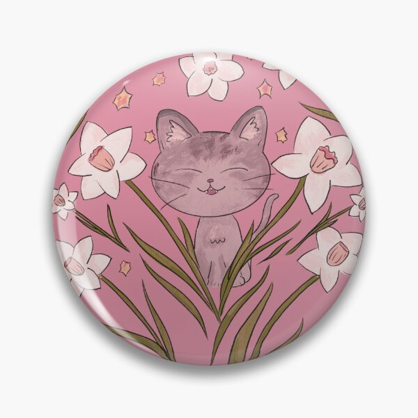 Item preview, Cat and daffodils pattern | pink designed and sold by mangopuffstudio.