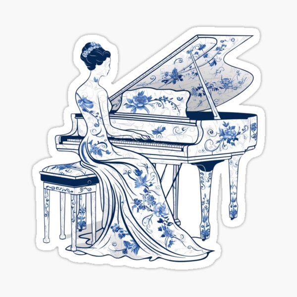Item preview, Cute Elegant Mom Pianist Vintage Chinoiserie Blue White Preppy Style designed and sold by PuiPuiStudio.