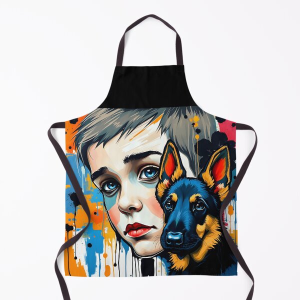 Item preview, Artsy watercolor boy portrait with her german shepherd puppy designed and sold by EmeraldeaArt.