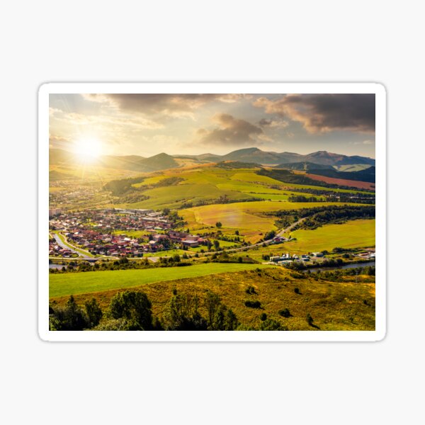 stara lubovna town in slovakia at sunset Sticker